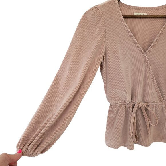 Madewell Corduroy Tie-Front Faux-Wrap Top Womens Size XS Warm Sandstone - Picture 5 of 7